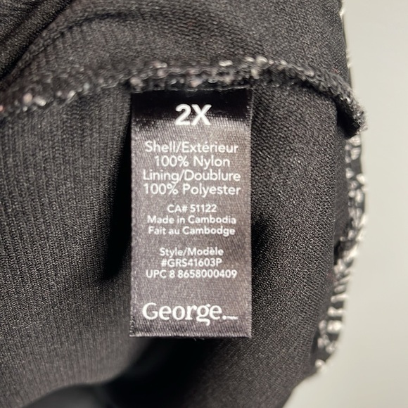 George Printed Mesh Top Elastic Scoop Neck and Waistband Black White Plus 2X - Picture 10 of 13